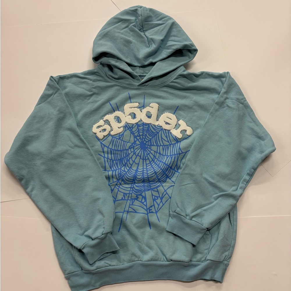 Sp5der Web Rhinestone Hoodie ‘Sky Blue’